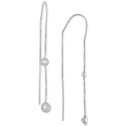 Hot Sale 😀 Giani Bernini Cubic Zirconia Bezel Threader Earrings In Sterling Silver, Created For Macy's ⌛