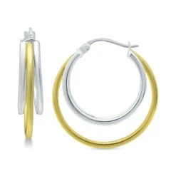Cheap ⌛ Giani Bernini Small Two-Tone Triple Hoop Earrings, 20mm, Created For Macy's 18k Gold Over Sterling Silver ✨