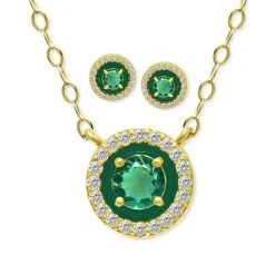 Flash Sale ✔️ Giani Bernini 2-Pc. Set Lab-Created Green Quartz (1-3/8 Ct. T.w.) & Cubic Zirconia Pendant Necklace & Matching Stud Earrings In 18k Gold-Plated Sterling Silver, Created For Macy's Green Quartz/green ✨