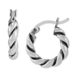 New ⭐ Giani Bernini Oxidized Twist Tube Small Hoop Earrings In Sterling Silver, 15mm , Created For Macy's 😍