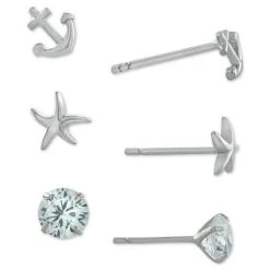 Discount ❤️ Giani Bernini 3-Pc. Set Cubic Zirconia Nautical-Themed Stud Earrings In Sterling Silver, Created For Macy's ✨