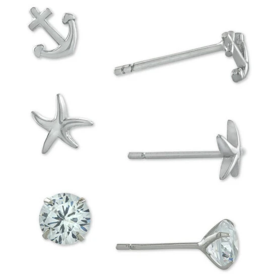 Discount ❤️ Giani Bernini 3-Pc. Set Cubic Zirconia Nautical-Themed Stud Earrings In Sterling Silver, Created For Macy's ✨ 1 Discount ❤️ Giani Bernini 3-Pc. Set Cubic Zirconia Nautical-Themed Stud Earrings In Sterling Silver, Created For Macy's ✨