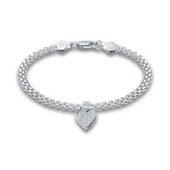 Best deal 🔥 Giani Bernini Cubic Zirconia Heart Charm Bismark Chain Bracelet, Created For Macy's White ⌛