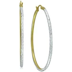 Best Pirce 🔔 Giani Bernini Medium Two-Tone Textured Hoop Earrings In Sterling Silver & 18k Gold-Plate, 1.37, Created For Macy's Twotone 👏