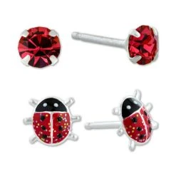 Best Sale ๐ Giani Bernini 2-Pc. Set Crystal Solitaire & Enamel Ladybug Stud Earrings In Sterling Silver, Created For Macy's Multi โจ