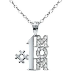 Best Sale ⌛ Giani Bernini Cubic Zirconia #1 Mom Pendant Necklace In Sterling Silver, 16 + 2 Extender, Created For Macy's 😍