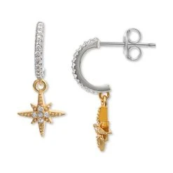 Outlet 🎁 Giani Bernini Cubic Zirconia Star Dangle C Hoop Earrings In Sterling Silver & Gold-Plate, Created For Macy's Two Tone 😉