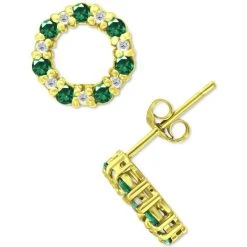 Budget 🥰 Giani Bernini Lab-Created Green Quartz & Cubic Zirconia Circle Stud Earrings In 18k Gold-Plated Sterling Silver, Created For Macy's 💯
