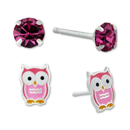 Best Pirce โญ Giani Bernini 2-Pc. Set Crystal Solitaire & Enamel Owl Stud Earrings In Sterling Silver, Created For Macy's Pink/white ๐ 1 Best Pirce โญ Giani Bernini 2-Pc. Set Crystal Solitaire & Enamel Owl Stud Earrings In Sterling Silver, Created For Macy's Pink/white ๐