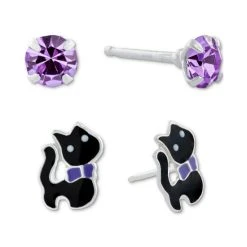 Best reviews of 😉 Giani Bernini 2-Pc. Set Crystal Solitaire & Enamel Cat Stud Earrings In Sterling Silver, Created For Macy's Black/white 😍