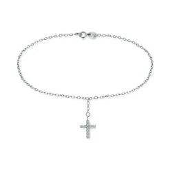 Coupon ⌛ Giani Bernini Cubic Zirconia Dangle Cross Ankle Bracelet In Sterling Silver, Created For Macy's ✨