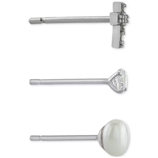 Hot Sale ๐ Giani Bernini 3-Pc. Cubic Zirconia & Cultured Freshwater Pearl (4mm) Stud Earrings In Sterling Silver, Created For Macy's ๐ 4 Hot Sale ๐ Giani Bernini 3-Pc. Cubic Zirconia & Cultured Freshwater Pearl (4mm) Stud Earrings In Sterling Silver, Created For Macy's ๐ - Image 4