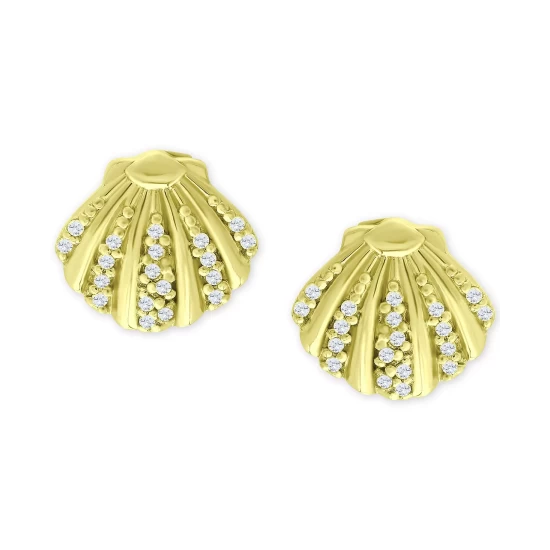 Buy ⭐ Giani Bernini Cubic Zirconia Clam Shell Stud Earrings In 18k Gold-Plated Sterling Silver, Created For Macy's Gold Over Sterling Silver ✔️ 4 Buy ⭐ Giani Bernini Cubic Zirconia Clam Shell Stud Earrings In 18k Gold-Plated Sterling Silver, Created For Macy's Gold Over Sterling Silver ✔️ - Image 4