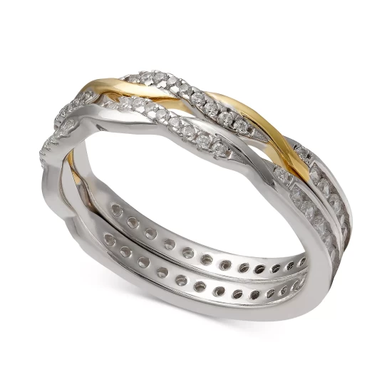 Best Pirce ⭐ Giani Bernini 2-Pc. Set Cubic Zirconia Twisted Stack Bands In Sterling Silver & 14k Gold-Plate, Created For Macy's Sterling Silver/14k Gold Plate ❤️ 4 Best Pirce ⭐ Giani Bernini 2-Pc. Set Cubic Zirconia Twisted Stack Bands In Sterling Silver & 14k Gold-Plate, Created For Macy's Sterling Silver/14k Gold Plate ❤️ - Image 4