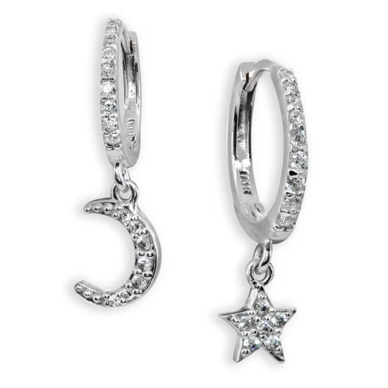 Promo 🔥 Giani Bernini Cubic Zirconia Moon & Star Charm Drop Huggie Hoop Earring In Sterling Silver Or 18k Gold Plated Sterling Silver 💯 2 Promo 🔥 Giani Bernini Cubic Zirconia Moon & Star Charm Drop Huggie Hoop Earring In Sterling Silver Or 18k Gold Plated Sterling Silver 💯 - Image 2