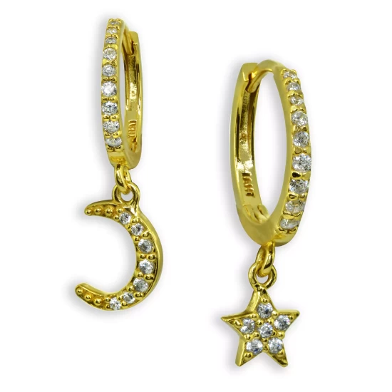 Promo 🔥 Giani Bernini Cubic Zirconia Moon & Star Charm Drop Huggie Hoop Earring In Sterling Silver Or 18k Gold Plated Sterling Silver 💯 3 Promo 🔥 Giani Bernini Cubic Zirconia Moon & Star Charm Drop Huggie Hoop Earring In Sterling Silver Or 18k Gold Plated Sterling Silver 💯 - Image 3