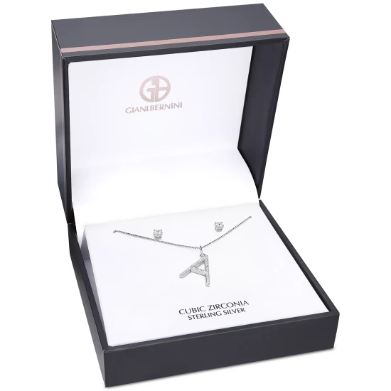 Flash Sale 🌟 Giani Bernini 2-Pc. Set Cubic Zirconia Initial Pendant Necklace & Solitaire Stud Earrings In Sterling Silver, Created For Macy's 🎁 3 Flash Sale 🌟 Giani Bernini 2-Pc. Set Cubic Zirconia Initial Pendant Necklace & Solitaire Stud Earrings In Sterling Silver, Created For Macy's 🎁 - Image 3